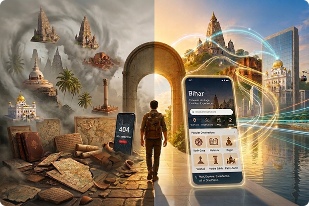 A digital-first Bihar tourism experience connecting heritage destinations with mobile technology